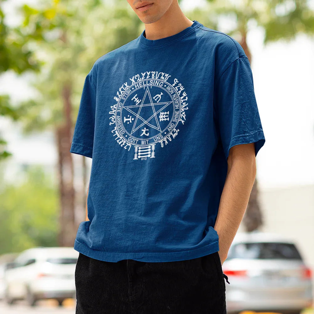 Camiseta Básica Unissex An Hellsing Selo Marca Anime- azul-marinho