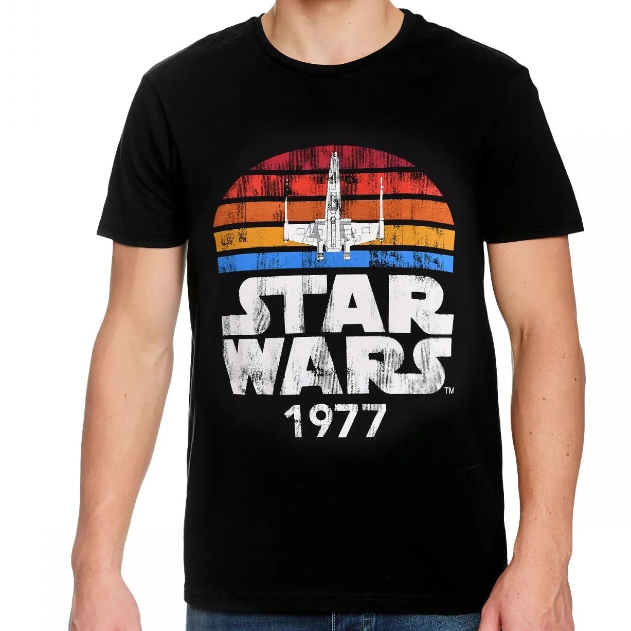 Camiseta Básica Unissex Star Wars 1977 Retro preto