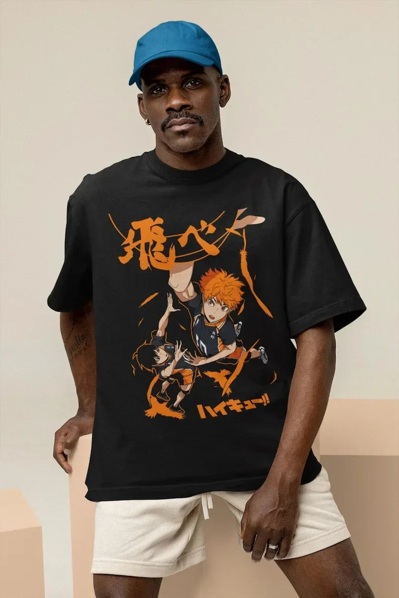 Camiseta Básica Unissex Haikyuu Fly Higt- Preto