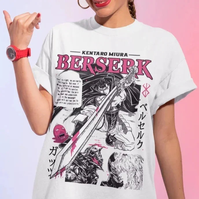 Camiseta Básica Unissex Berserk Kentaro Miura Design - branco