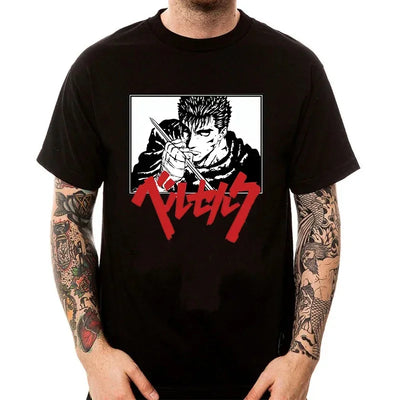 Camiseta Básica Unissex Berserk Guts Fight- preto