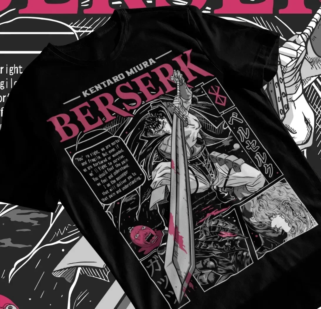 Camiseta Básica Unissex Berserk Kentaro Miura Design - preto