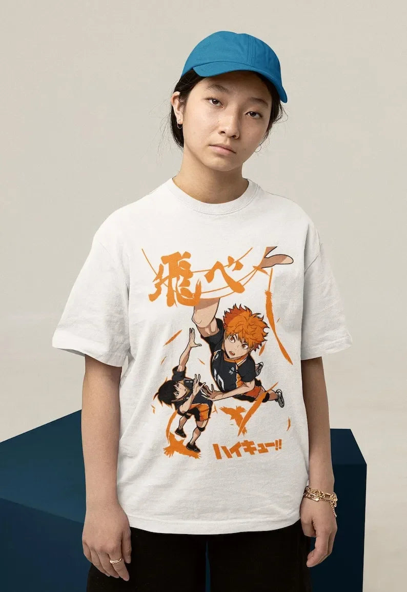 Camiseta Básica Unissex Haikyuu Fly Higt- Branco