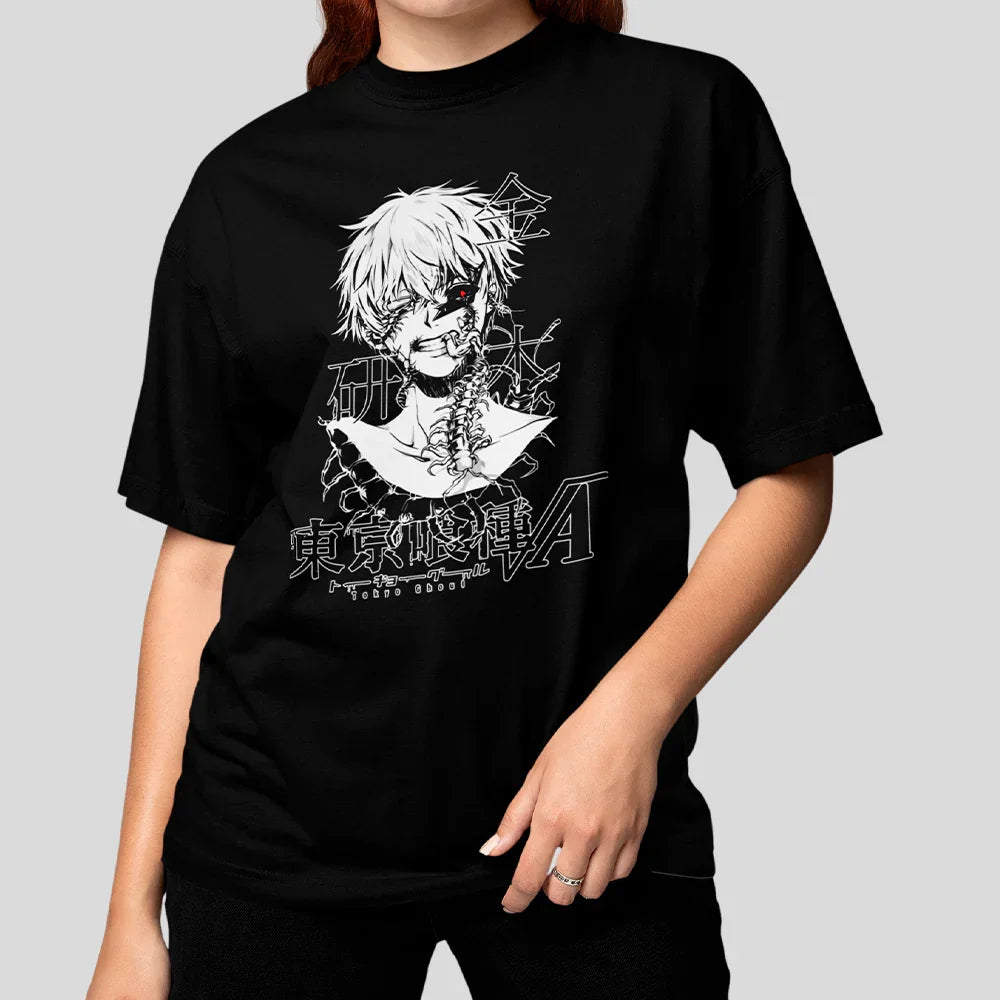 Camiseta Básica Unissex Tokyo Ghoul Ken Kaneki Desconfigurado Japanese- preto