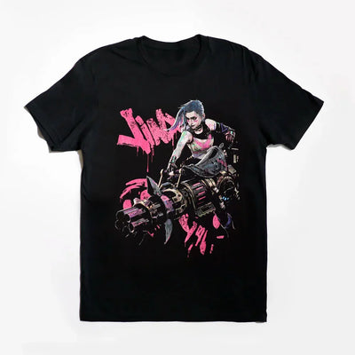Camiseta Básica Unissex Arcane Jinx Metralhadora Preto