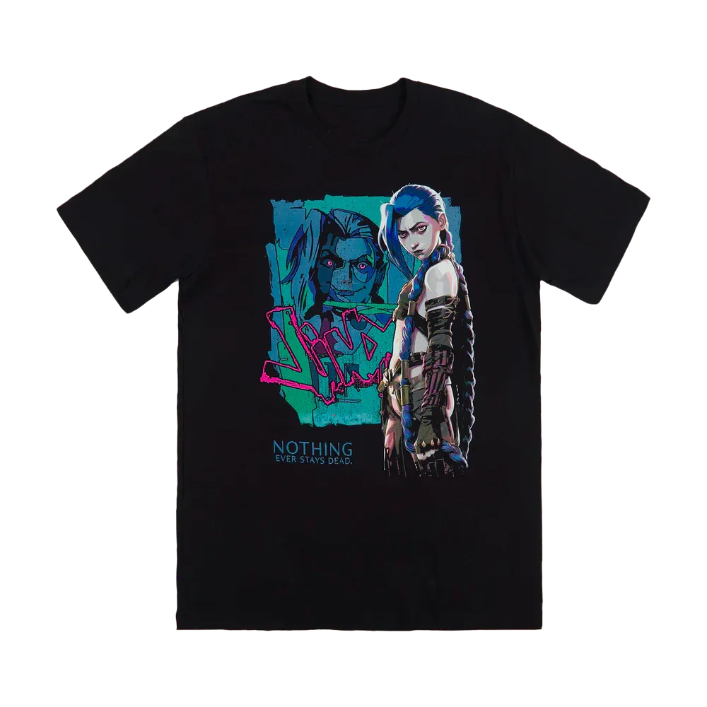 Camiseta Básica Unissex Arcane Jinx Nothing Ever Stays Dead Preto