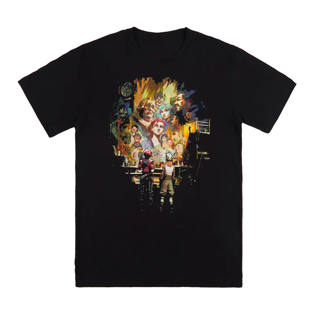 Camiseta Básica Unissex Arcane Familia Vi And Ekko Grafite Preto