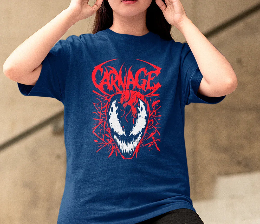 Camiseta Básica Unissex Venom Carnage- azul-marinho