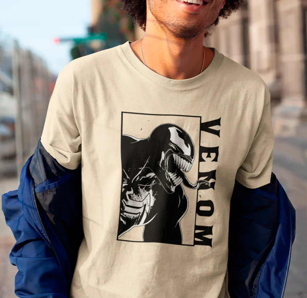 Camiseta Básica Unissex Venom HQ Retangulo- pérola