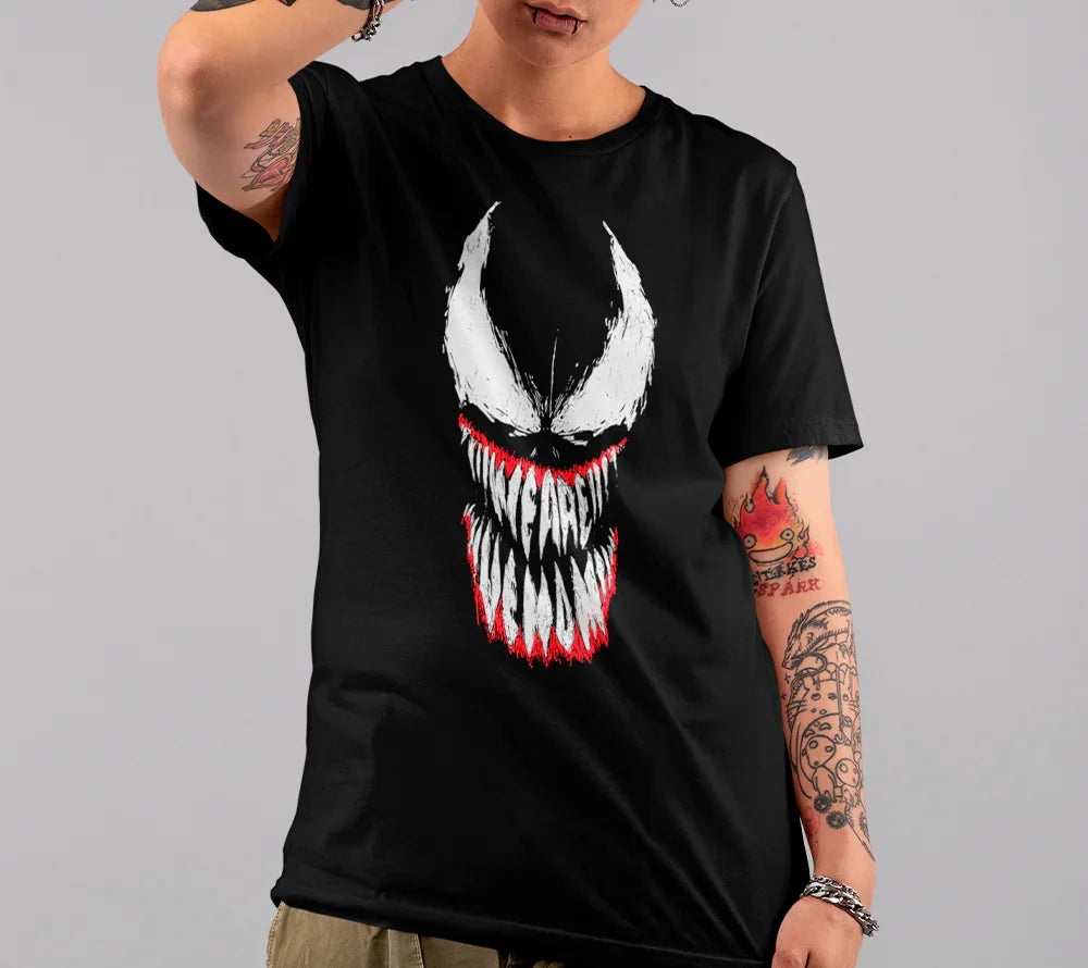 Camiseta Básica Unissex Venom Rosto- preto