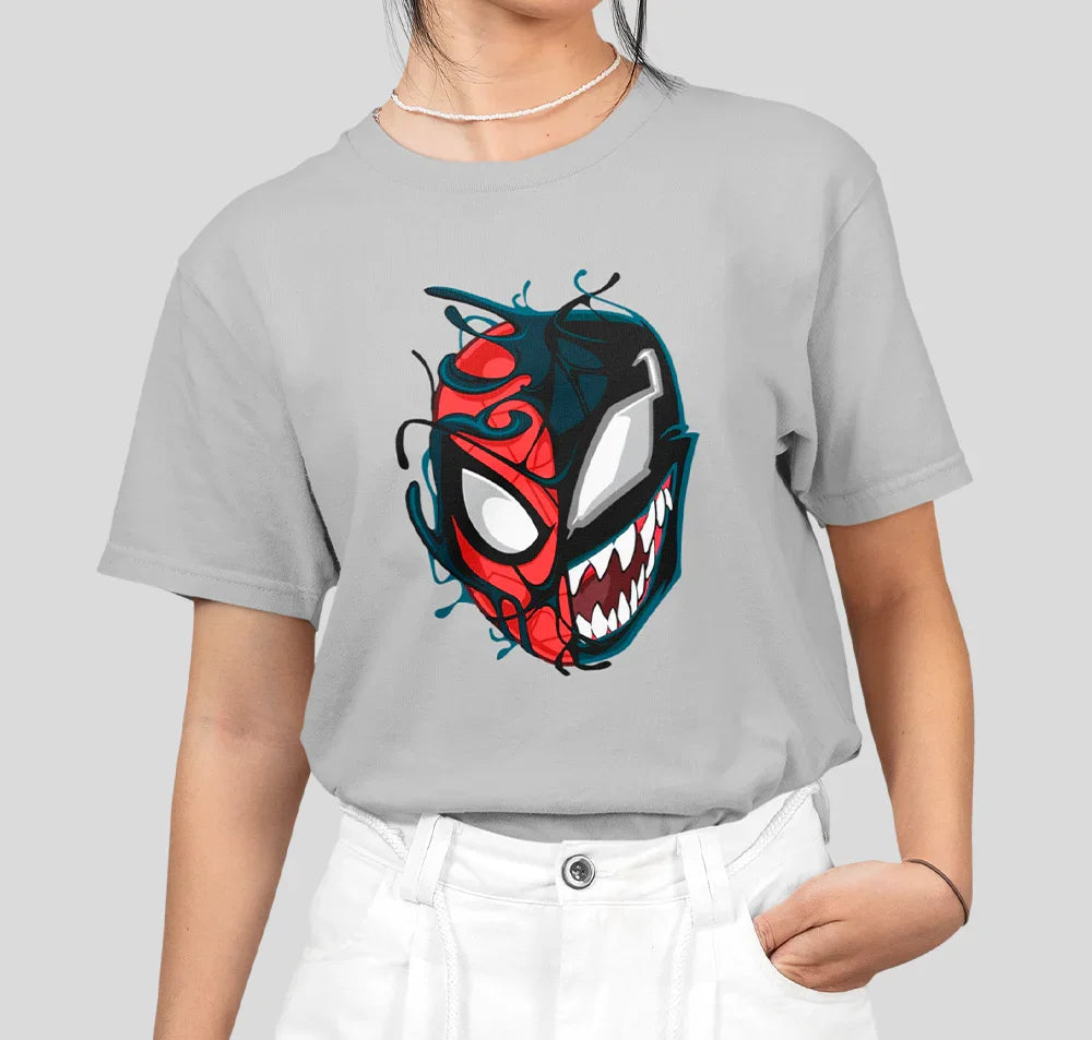 Camiseta Básica Unissex Venom & Homem Aranha- cinza