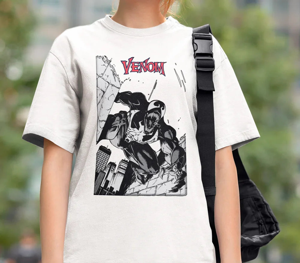 Camiseta Básica Unissex Venom HQ Cidade- branco