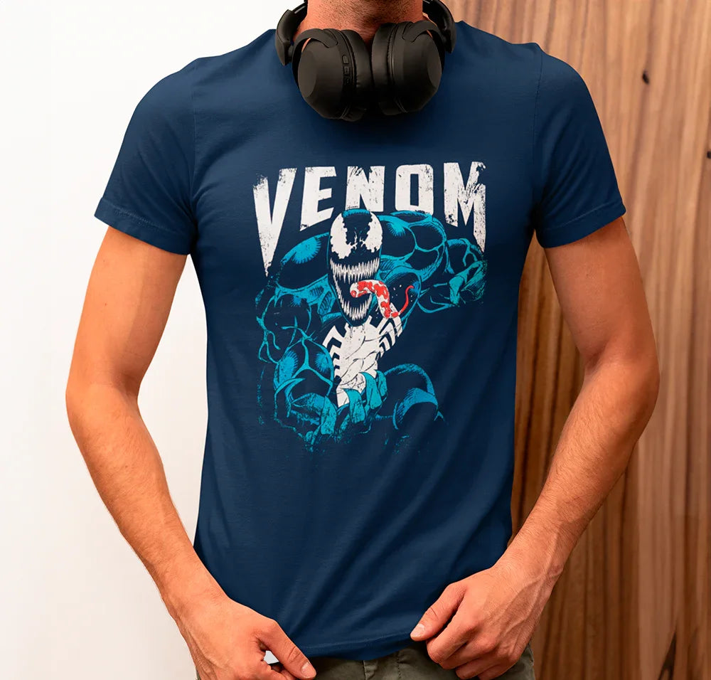 Camiseta Básica Unissex Venom Clássico Azul HQ- azul-marinho