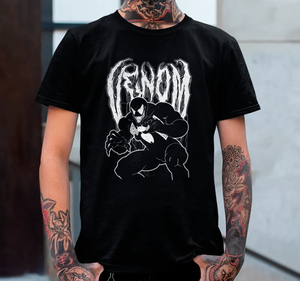 Camiseta Básica Unissex Venom Classico Raios- preto