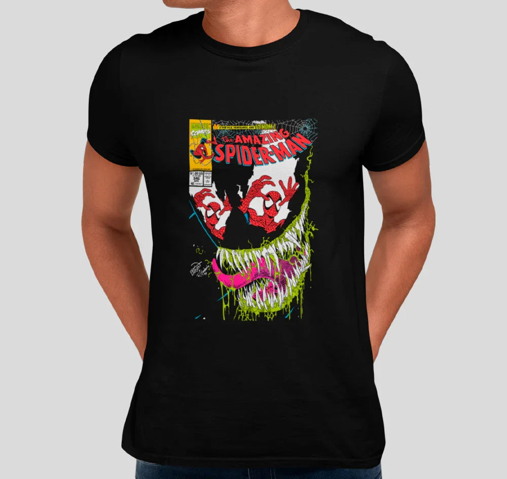Camiseta Básica Unissex Venom Amazing Spider Man- PRETO