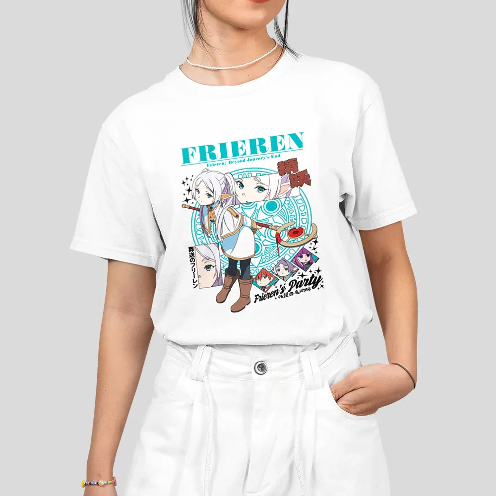 Camiseta Básica Unissex Frieren Party Frieren's- branco