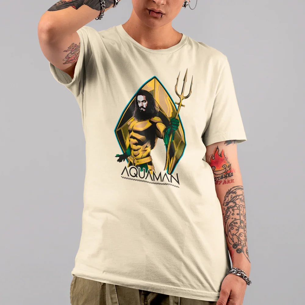 Camiseta Básica Unissex Aquaman Tridente HQ Style