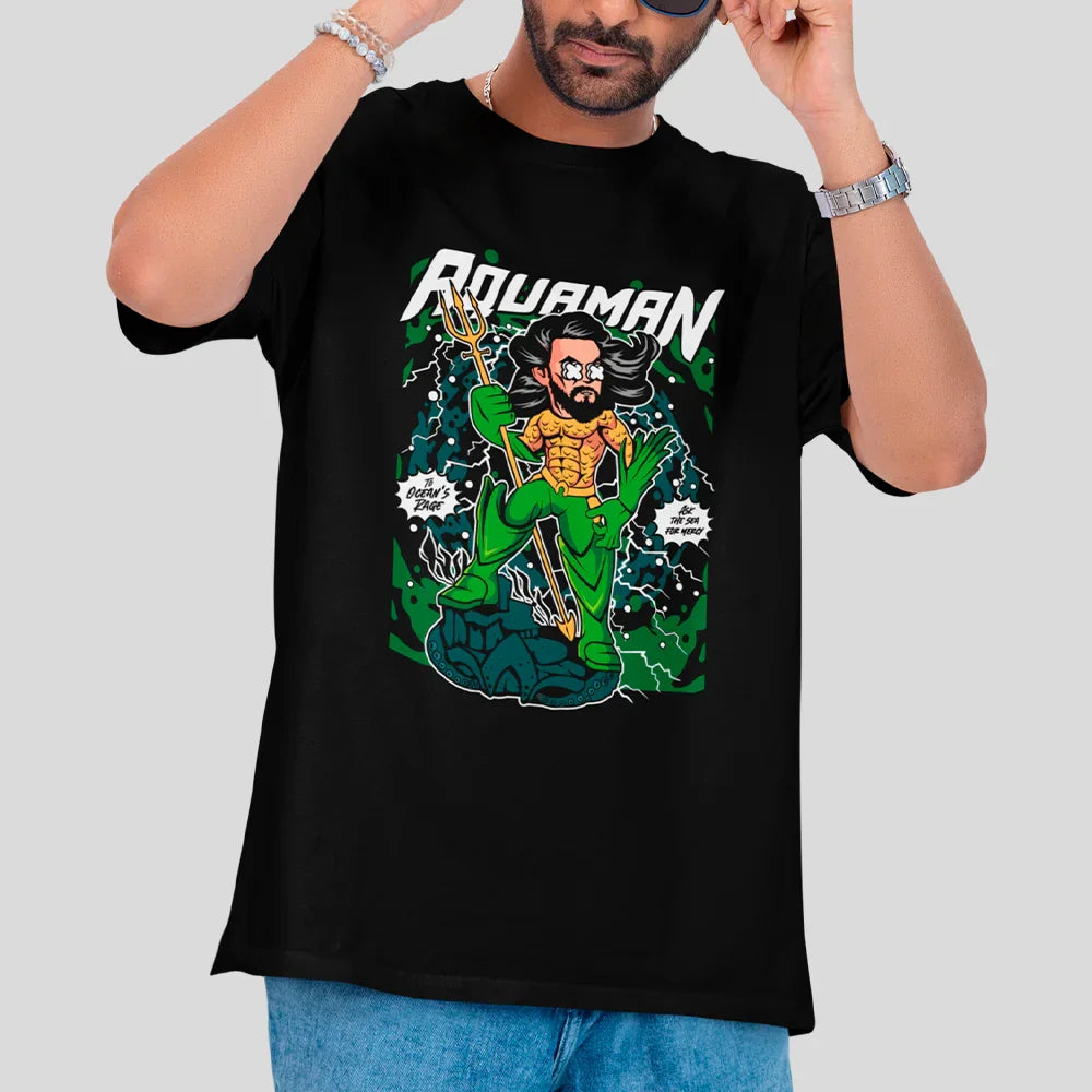 Camiseta Básica Unissex Aquaman Tridente Cartoon