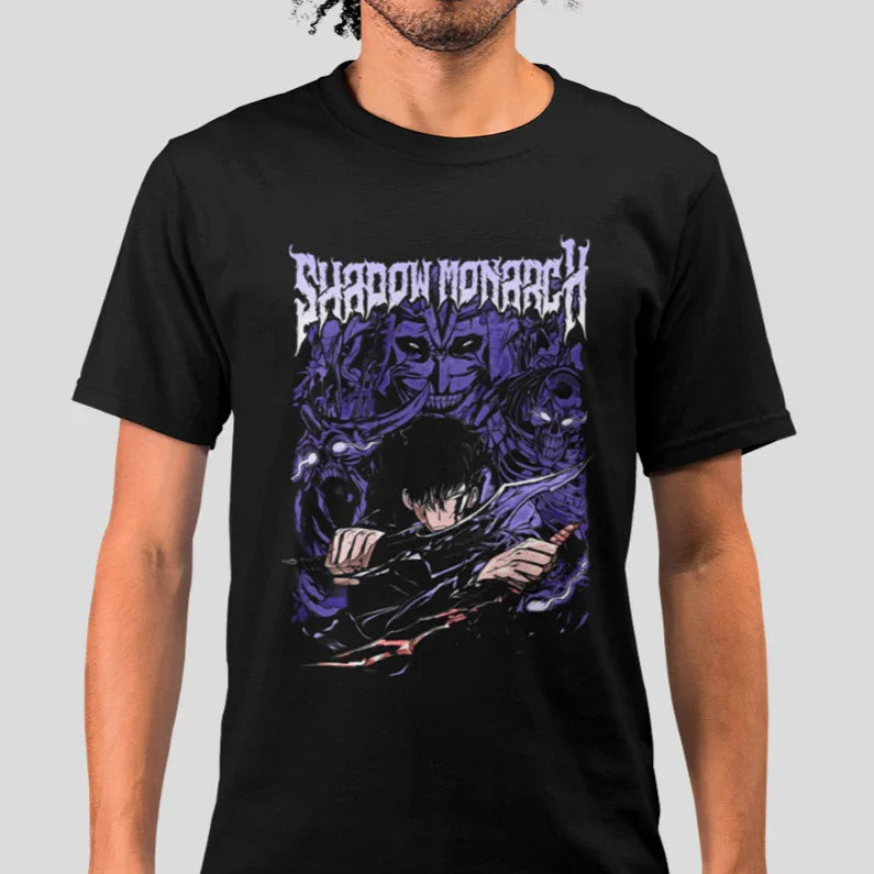 Camiseta Básica Unissex Solo Leveling Shadow Monarch