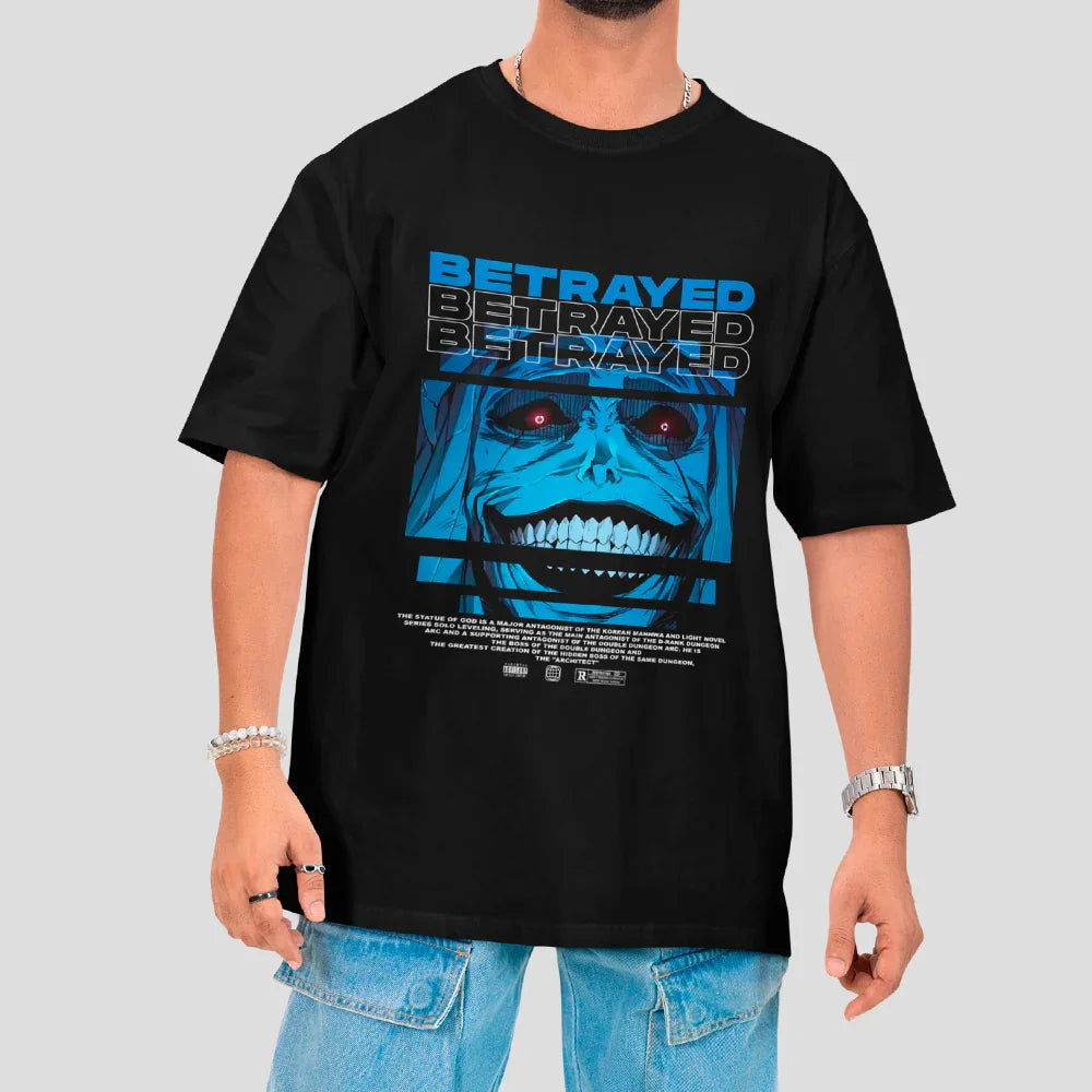 Camiseta Básica Unissex Solo Leveling Betrayed Monstro Azul