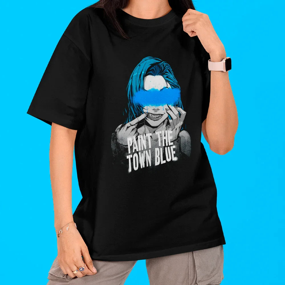 Camiseta Oversized Arcane Jinx Tinta Rosto