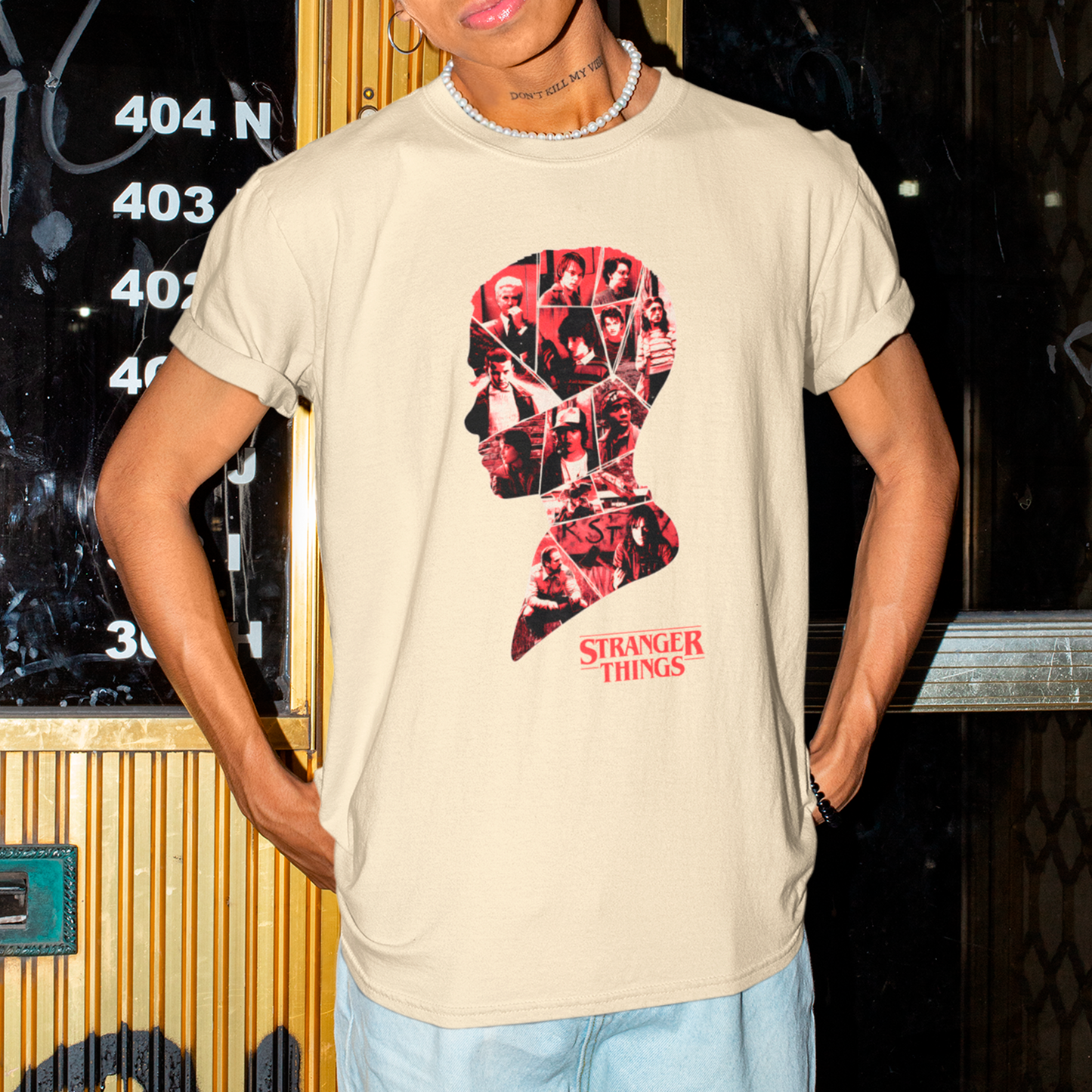 Camiseta Básica Unissex Eleven Silhueta Colagem Stranger Things