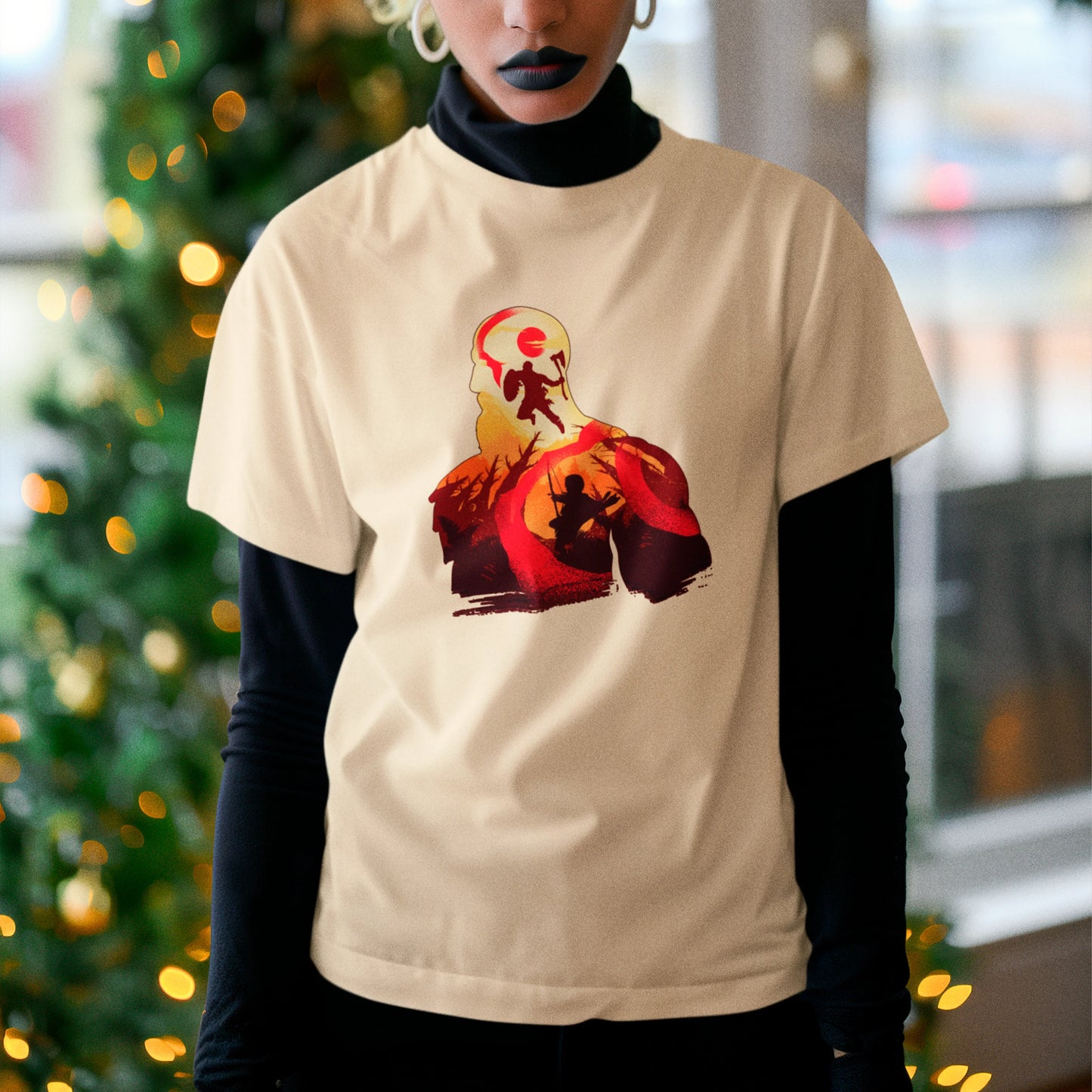 Camiseta Básica Unissex Kratos Rosto Atreus Silhueta God Of War