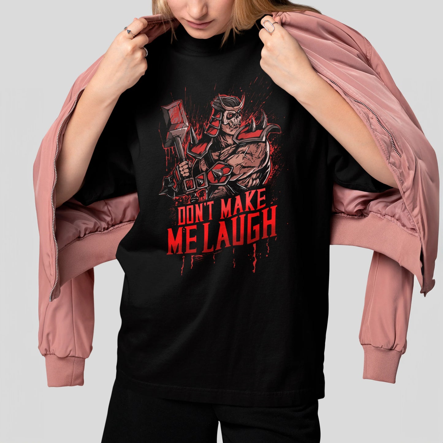 Camiseta Básica Unissex Mortal Kombat Shao Kahn Don't Make Me Laugh
