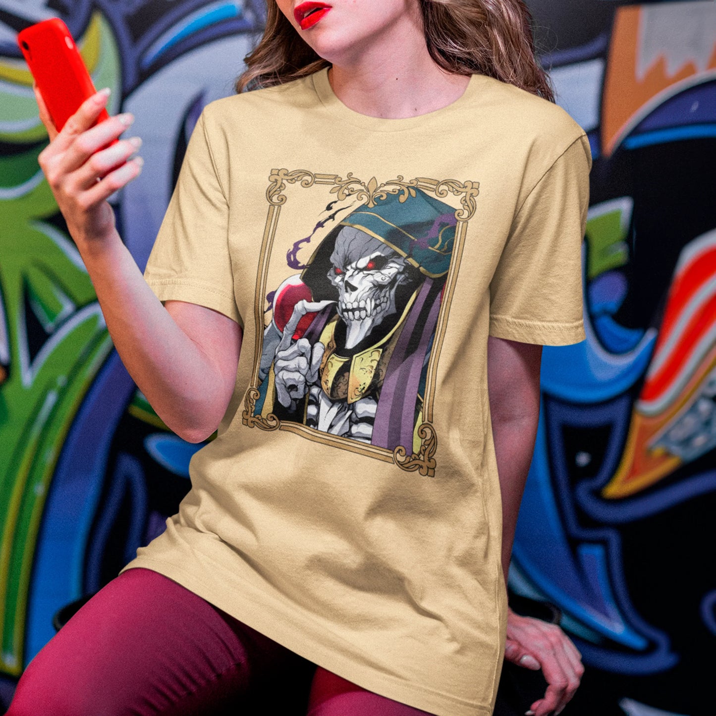 Camiseta Básica Unissex Overlord Ainz Rosto Moldura