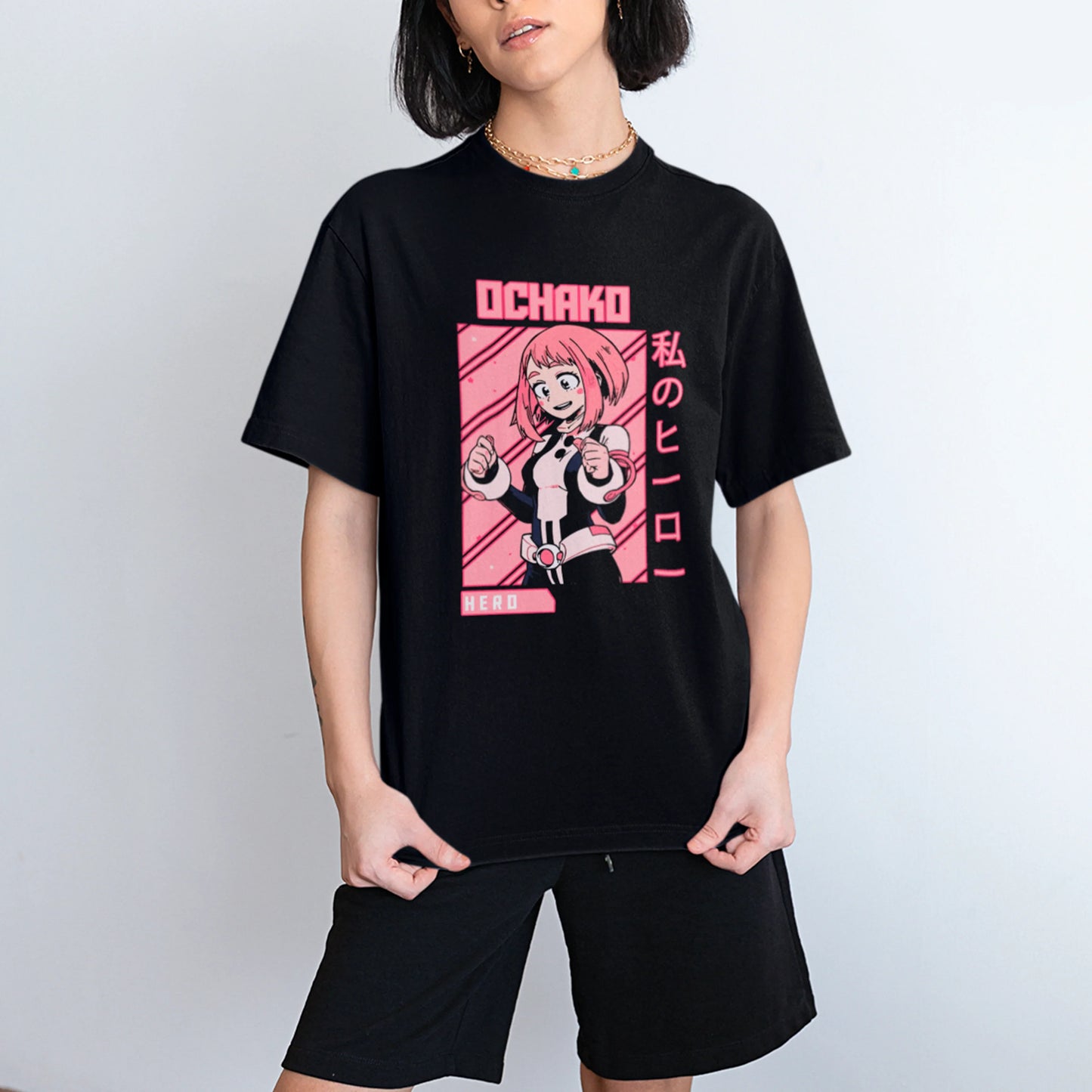 Camiseta Básica Unissex Ochoko Uraraka Kanji Boku No Hero