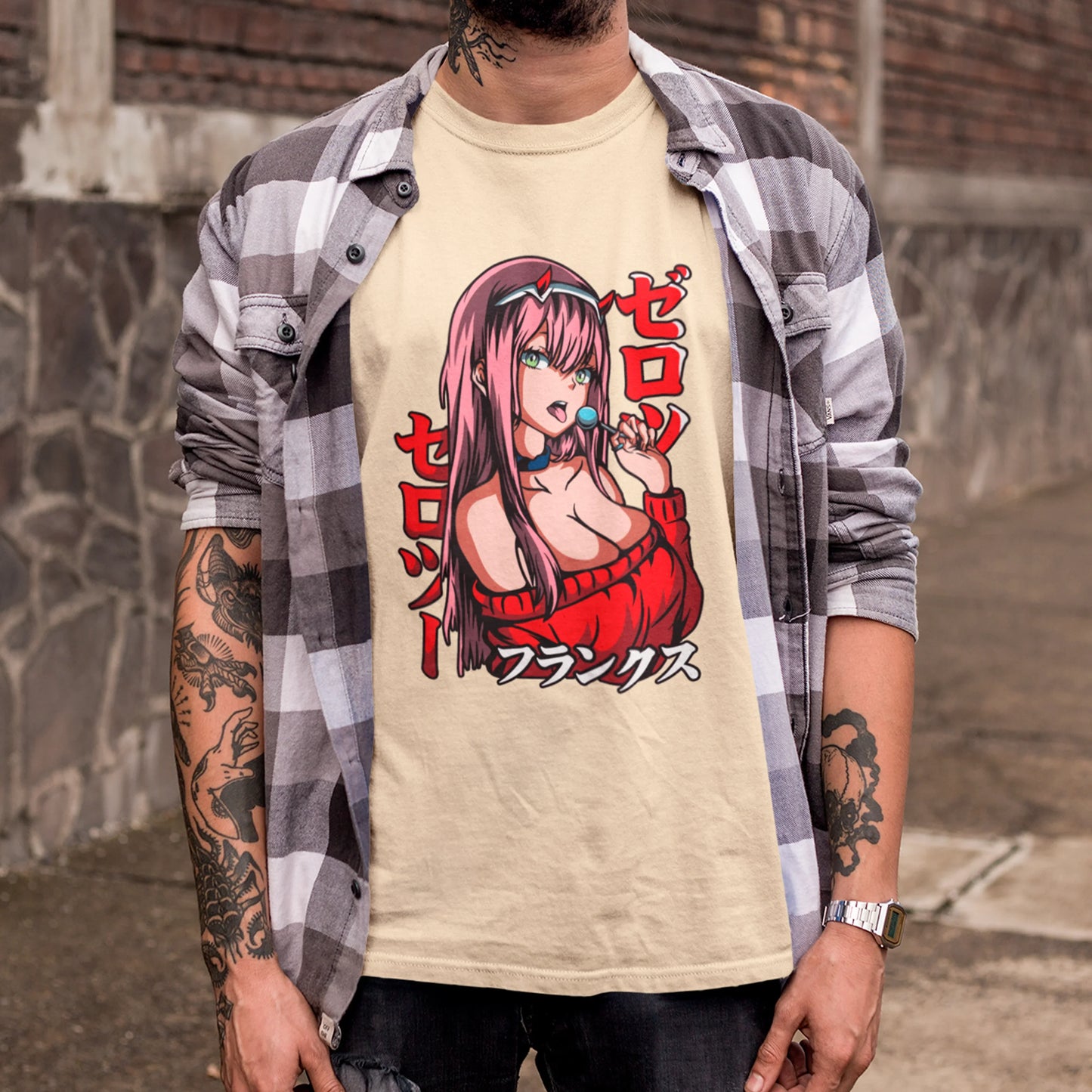 Camiseta Básica Unissex Zero Two Pirulito Kanji Darling In The Franxx