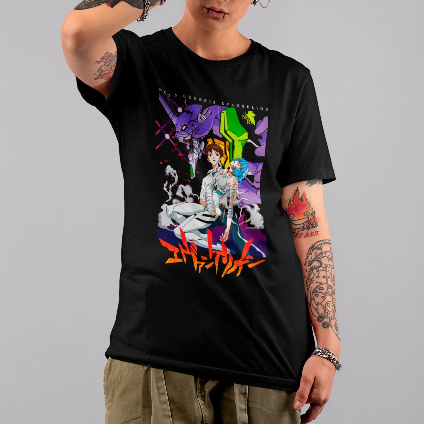 Camiseta Básica Unissex Shinji Rei Eva Kanji Evangelion
