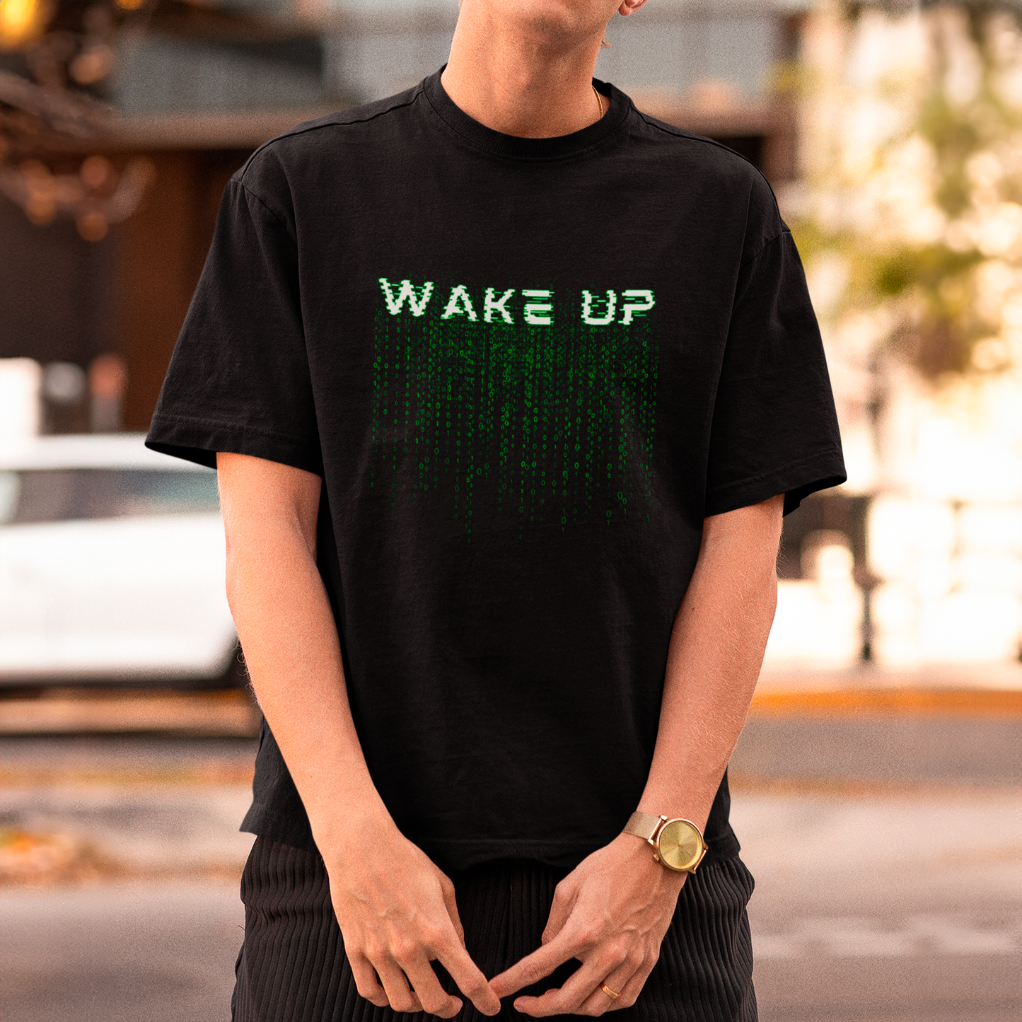 Camiseta Básica Unissex Wake Up Binarios Matrix