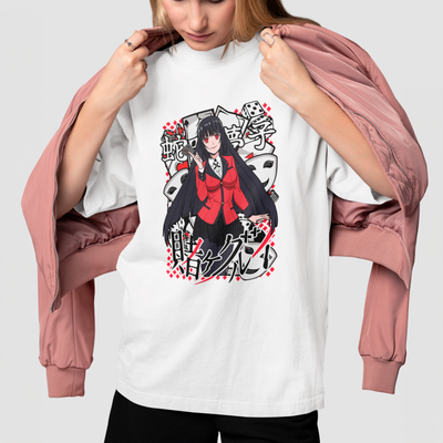 Camiseta Básica Unissex Yumeko Jabami Mascaras Kanji Kakegurui