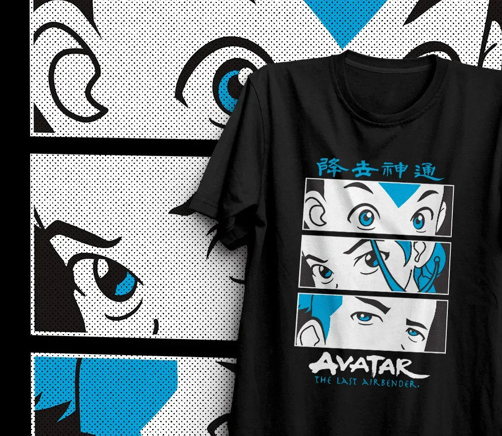 Camiseta Básica Unissex Avatar Katara Aang e Sokka Eyes- preto
