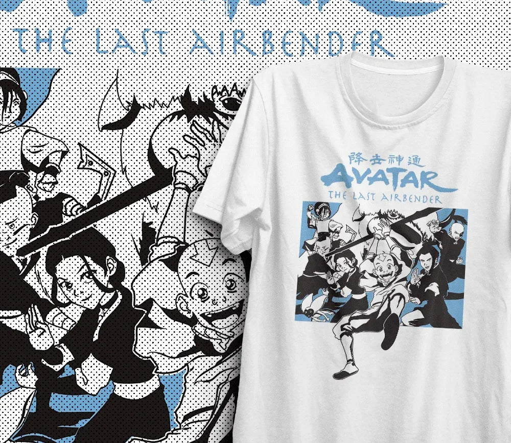 Camiseta Básica Unissex Avatar Personagens Turma Aang - branco