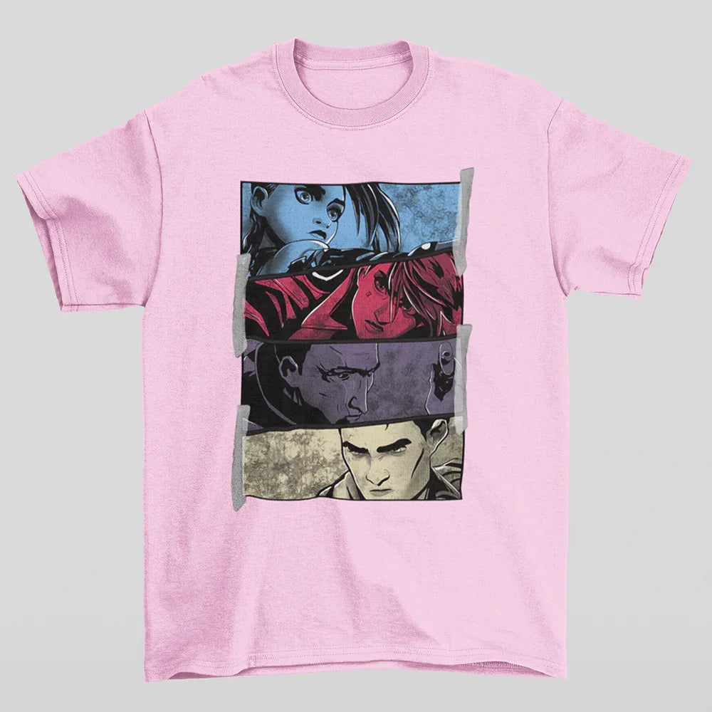 Camiseta Básica Unissex Arcane Personagens Rosa Bebê