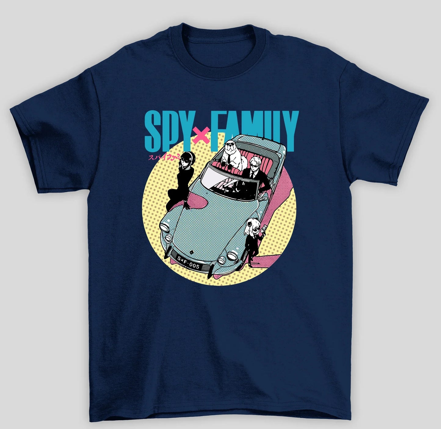 Camiseta Básica Unissex Spy x Family Carro- azul-marinho