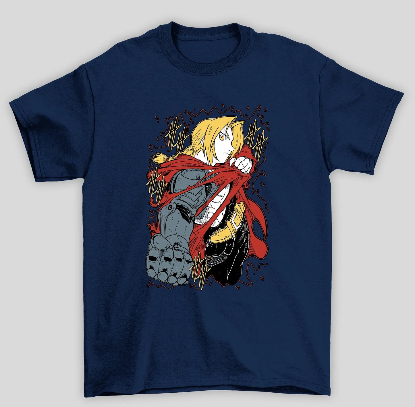 Camiseta Básica Unissex Fullmetal Alchemist Edward T.- azul-marinho