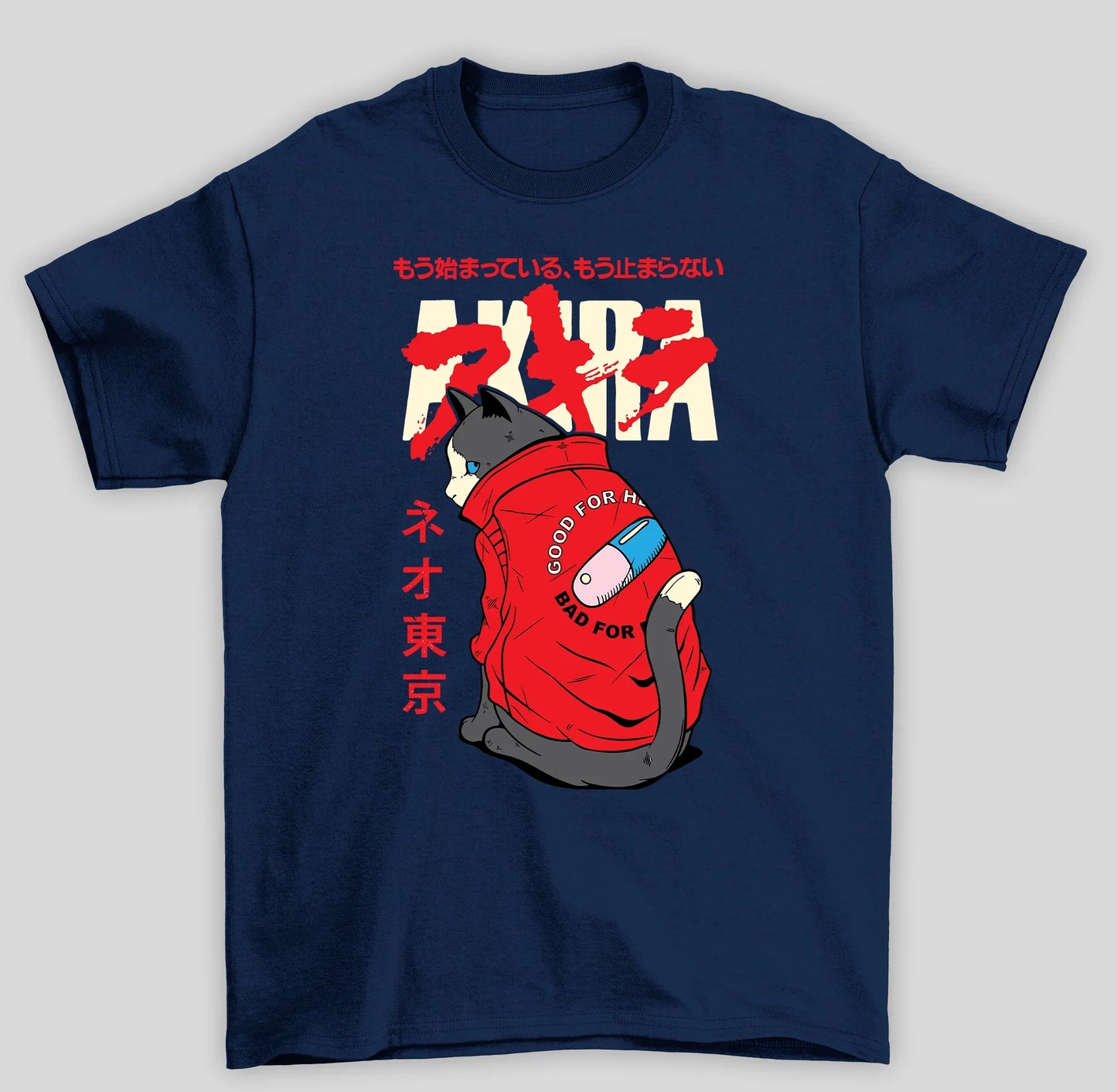 Camiseta Básica Unissex Akira Gato Kaneda Shotaro- azul-marinho