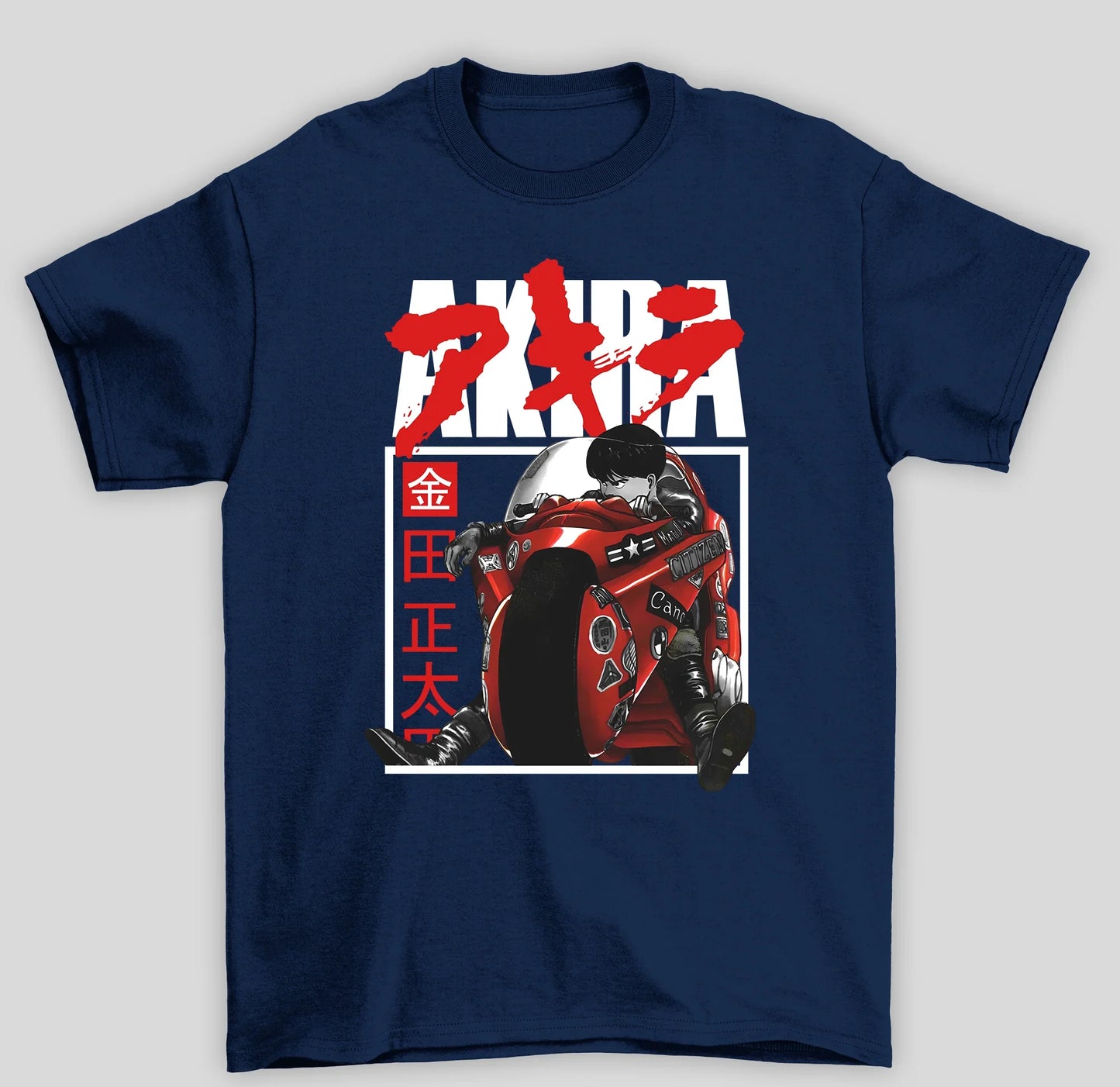 Camiseta Básica Unissex Akira Kaneda Neo Tokio Motoqueiro Anime- azul-marinho