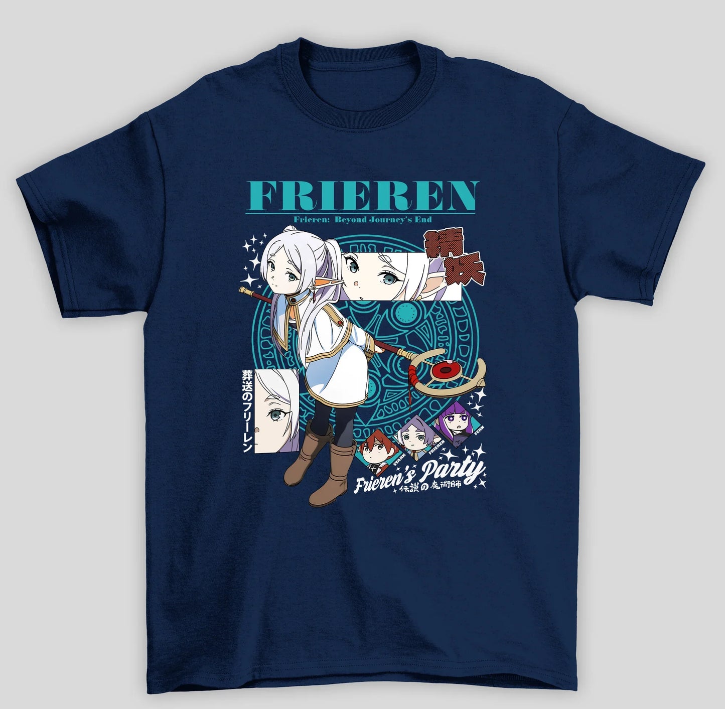 Camiseta Básica Unissex Frieren Party Frieren's- azul-marinho