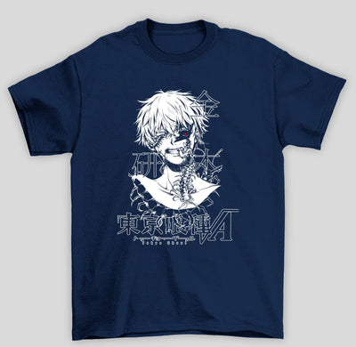 Camiseta Básica Unissex Tokyo Ghoul Ken Kaneki Desconfigurado Japanese- azul-marinho