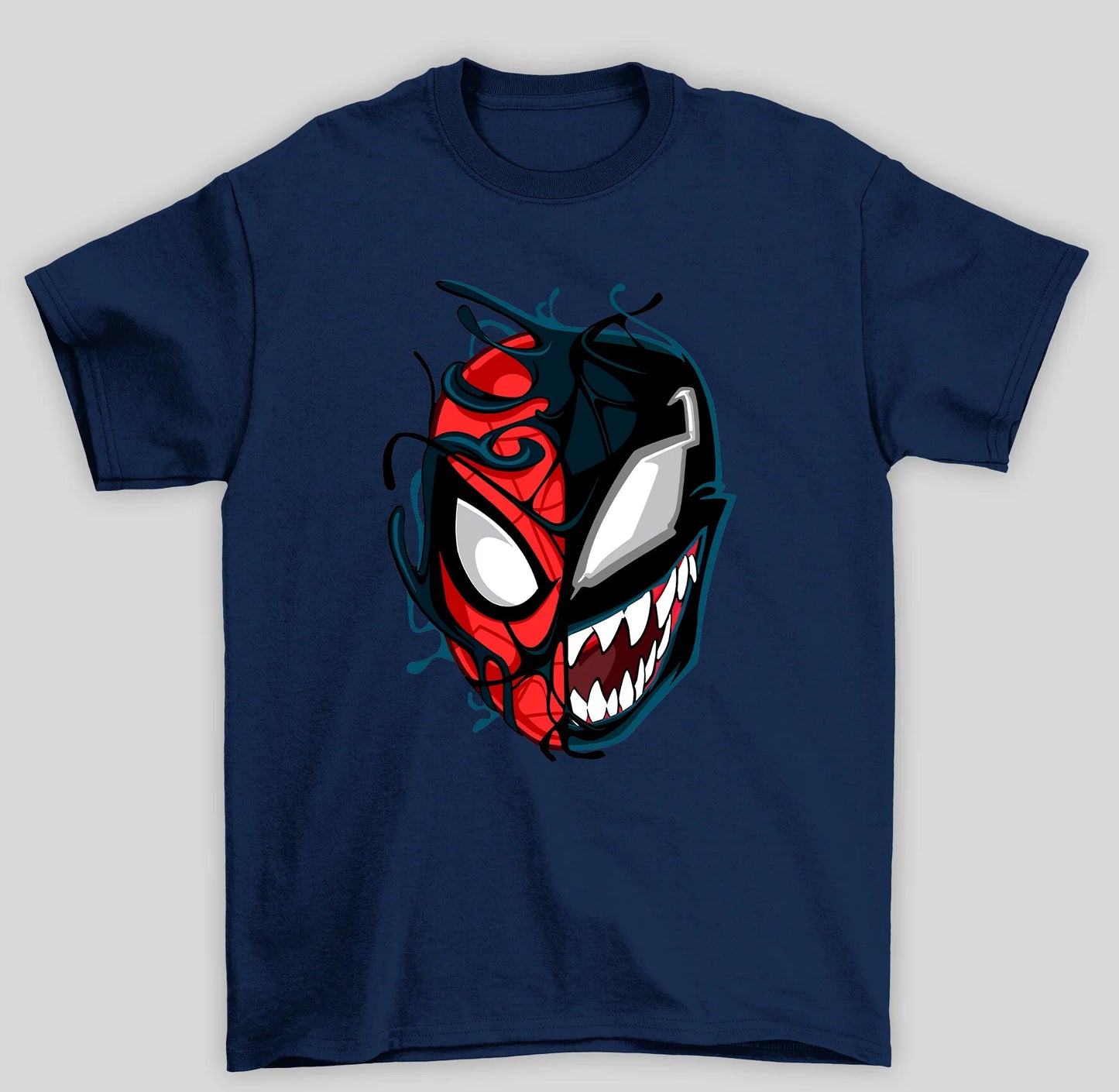 Camiseta Básica Unissex Venom & Homem Aranha- azul-marinho