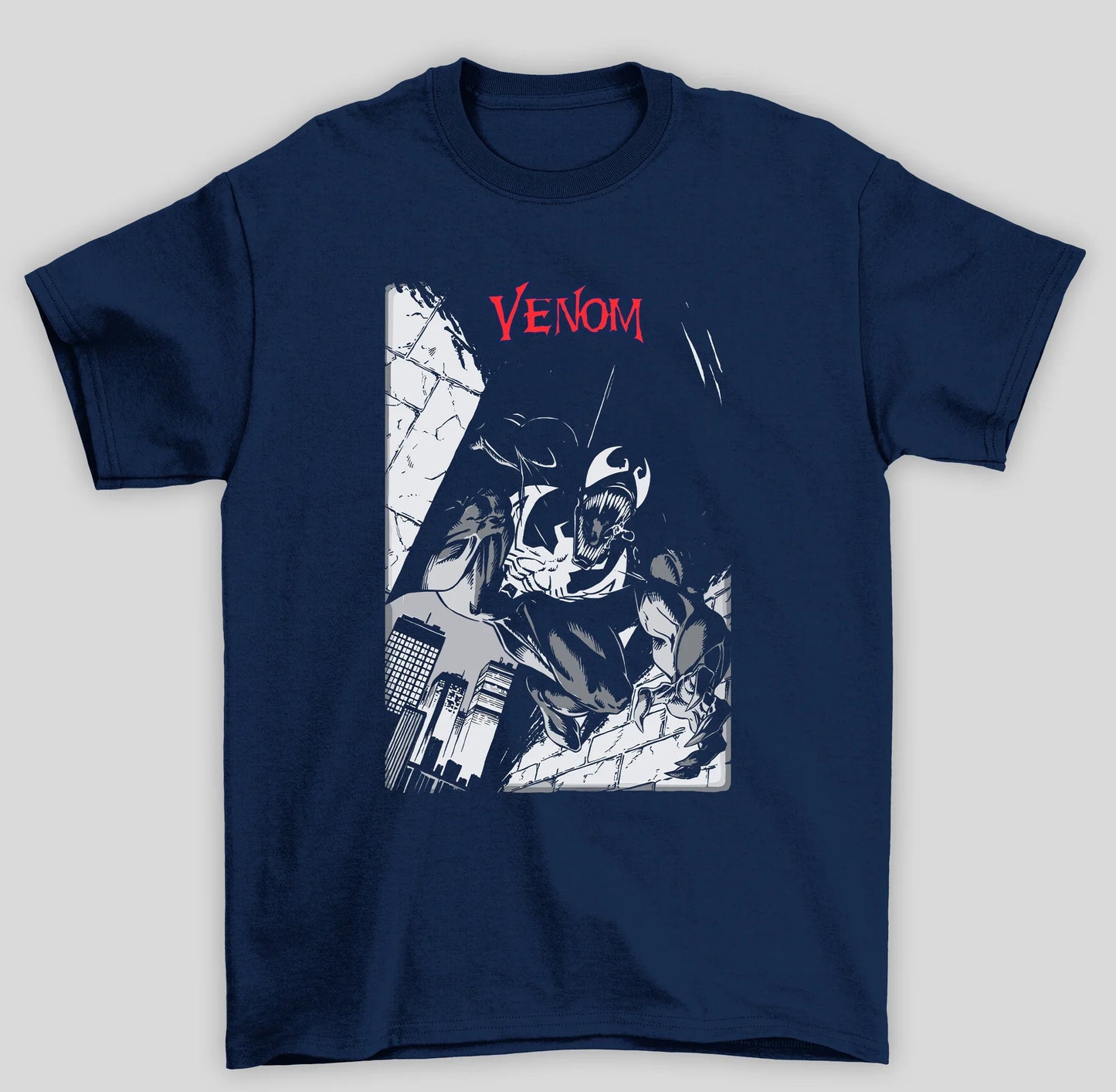 Camiseta Básica Unissex Venom HQ Cidade- azul-marinho
