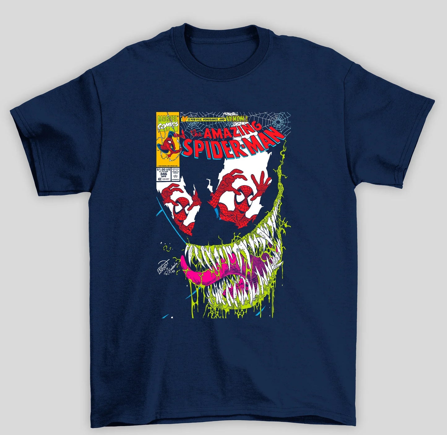 Camiseta Básica Unissex Venom Amazing Spider Man- AZUL-MARINHO