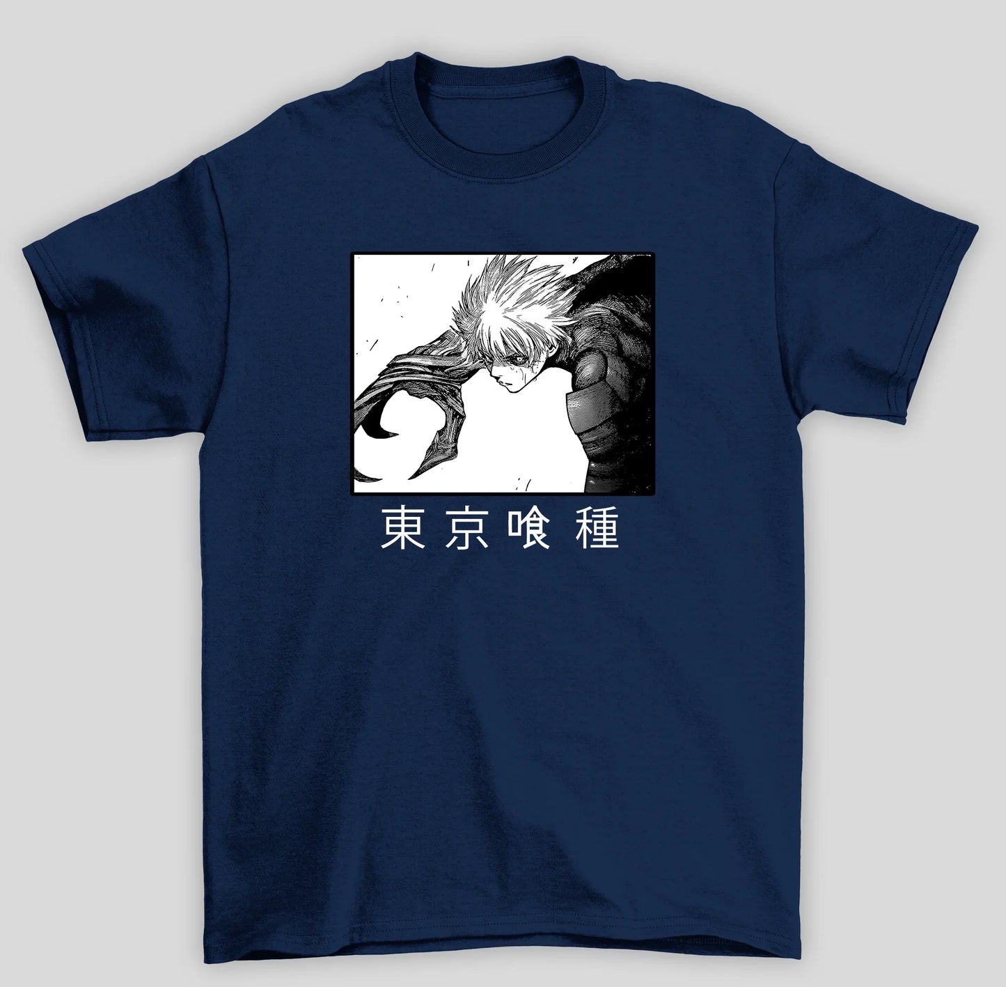 Camiseta Básica Unissex Tokyo Ghoul Ken Kaneki Monstro Carnivoro Canibal- azul-marinho