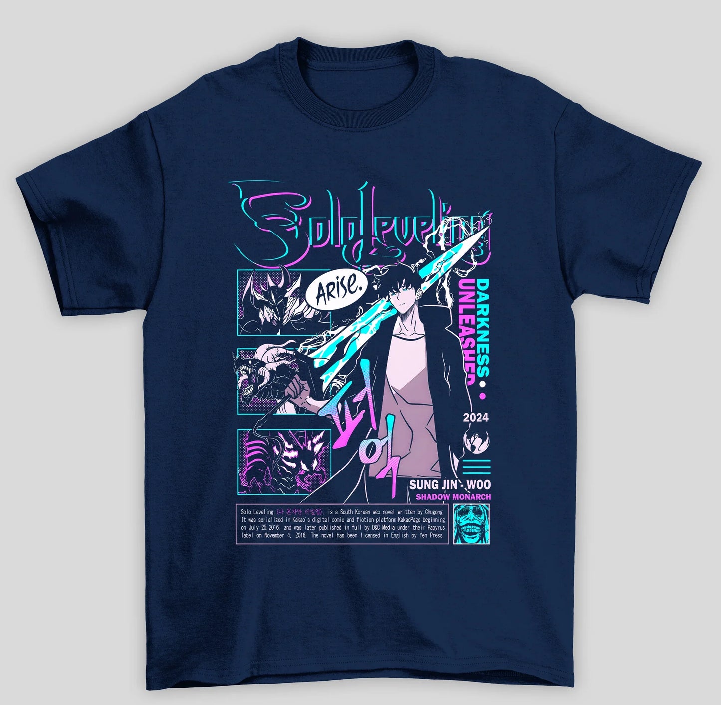 Camiseta Básica Unissex Solo Leveling Sung Espada Azul