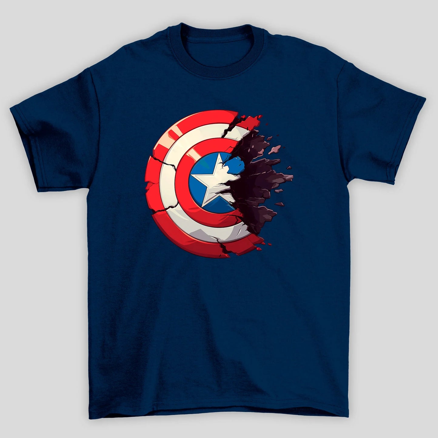 Camiseta Básica Unissex Capitão América Escudo Quebrado