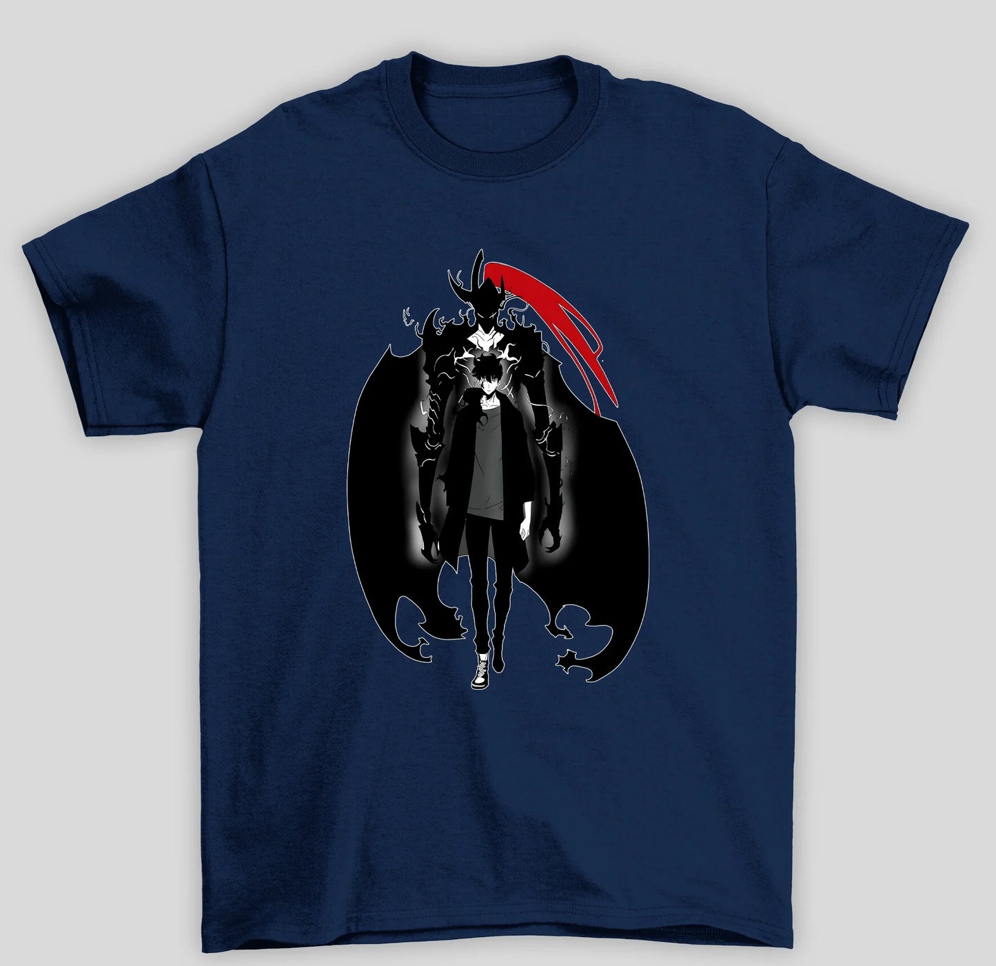 Camiseta Básica Unissex Solo Leveling Sung e Cavaleiro